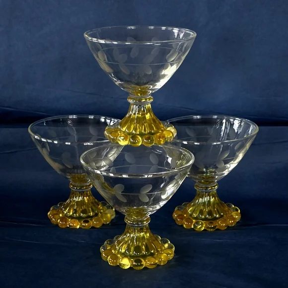 Anchor Hocking Vintage Cadmium Yellow Bubble Parfait Glasses Set Of 4 - Picture 6 of 6